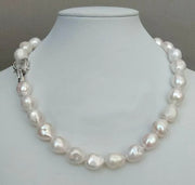 Baroque Pearl necklace displayed on bust with silver clasp