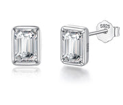 A pair of emerald cut Moissanite earrings set in 925 sterling silver, with a total weight of 1.2CT.
