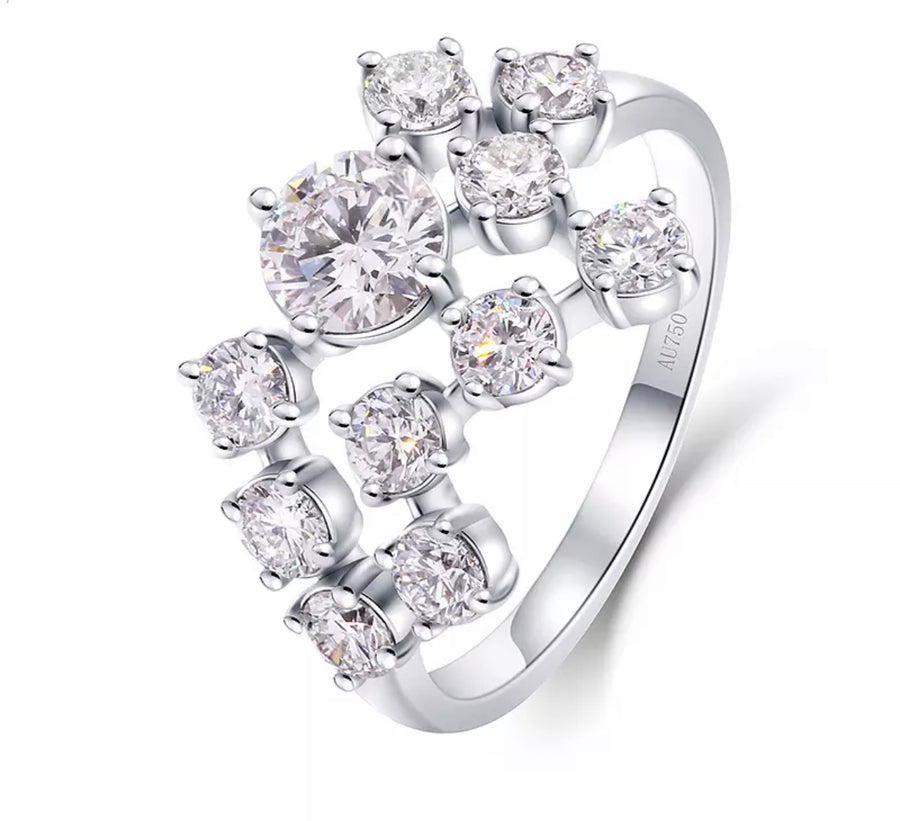 Front view of Isla prong-set Moissanite cluster ring in silver